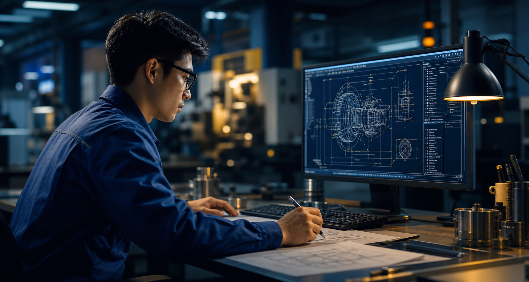 工程師在現場繪製並檢視 CAD 工程圖