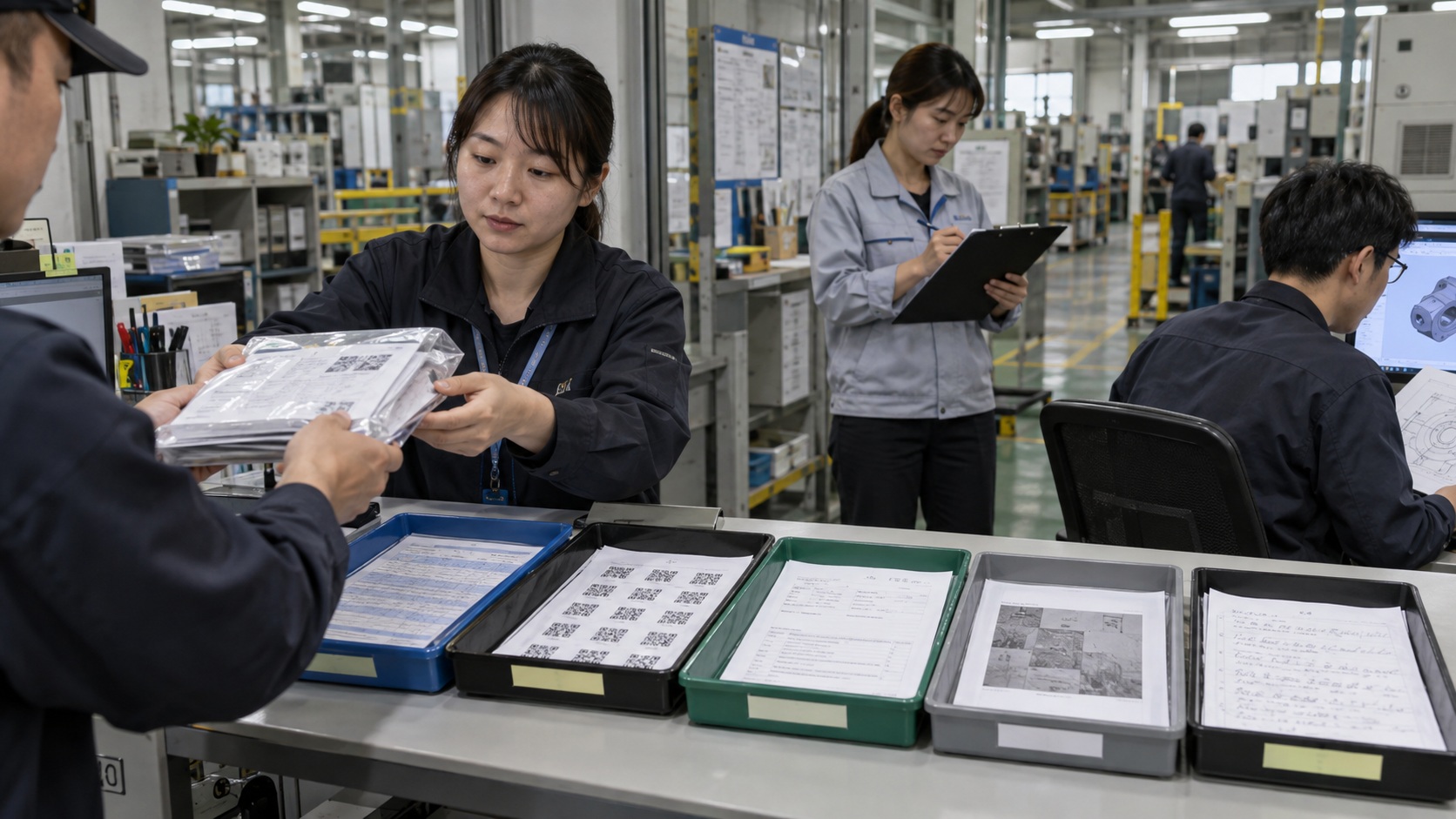 製造現場先確認文件來源與格式，再把 CAD 圖、表單和檢驗資料分流處理